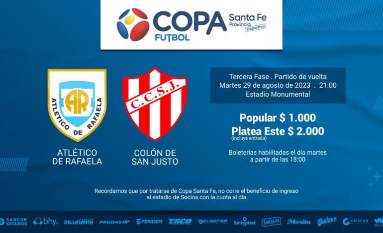 Copa Santa Fe: Venta de entradas para el partido de vuelta entre Atlético de Rafaela y Colón de San Justo