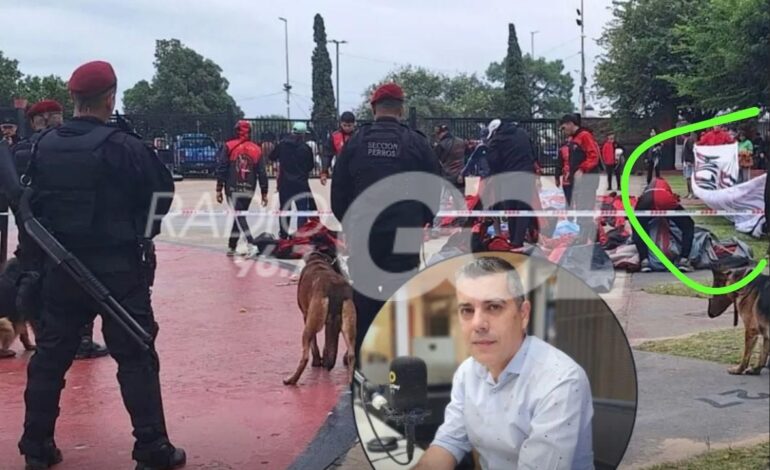 Evidencia gráfica: El trapo de Colón atravesó la requisa de la policia